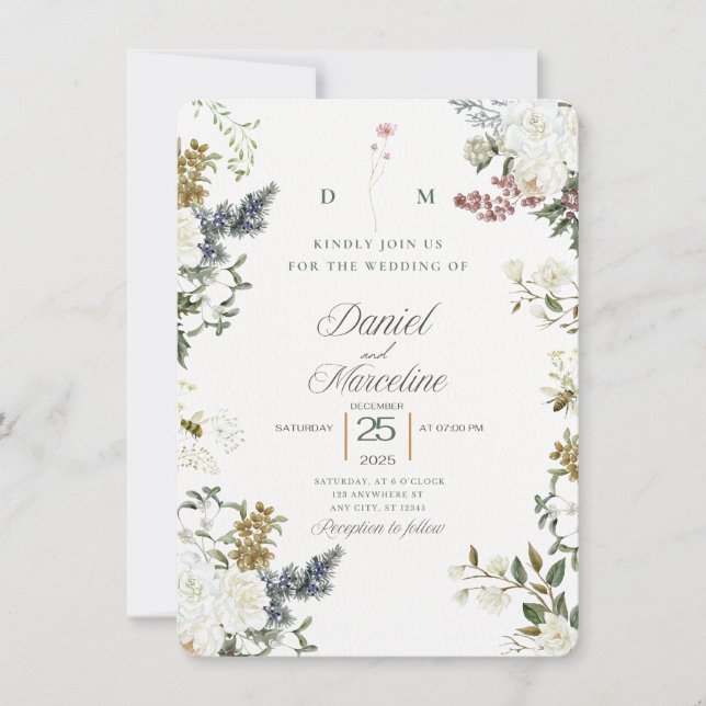 Invitación a la boda con flores blancas - Guardar  (Anverso)