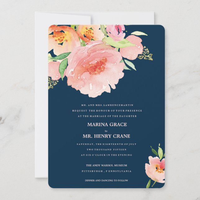 invitación a la boda con flores de acuarela ・ MARI (Anverso)