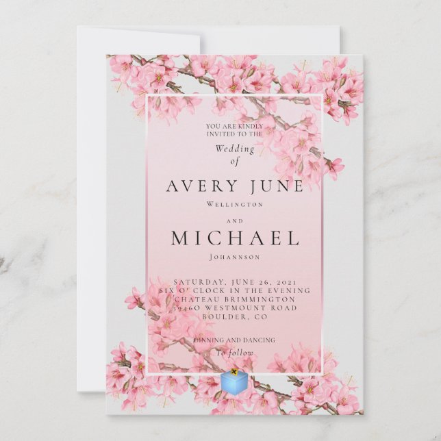 Invitación a la boda con flores de cerezo rosa (Anverso)