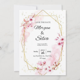 Invitación a la boda con flores de cerezo rosa