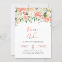 Invitación a la boda con flores de color rosa y bl