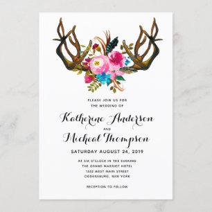 Invitación a la boda con flores de Deer Antler