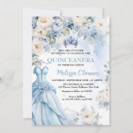 Invitación a la boda con flores de marfil azul y t