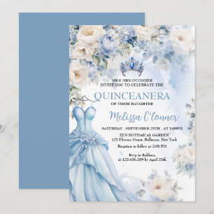 Invitación a la boda con flores de marfil azul y t