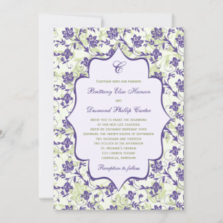 Invitación a la boda con flores de marfil verde pú