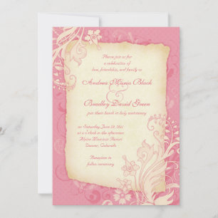 Invitación a la boda con flores de marfil y rosado