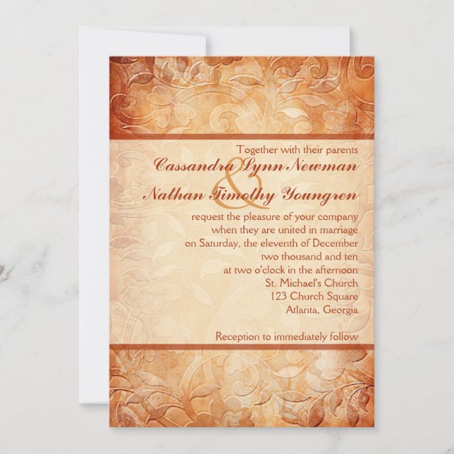 Invitación a la boda con flores de naranja y marfi (Anverso)