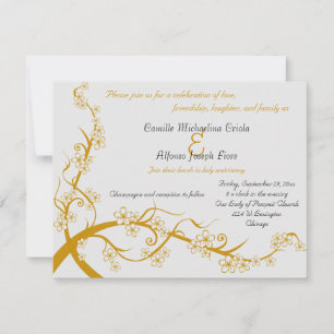 Invitación a la boda con flores de oro