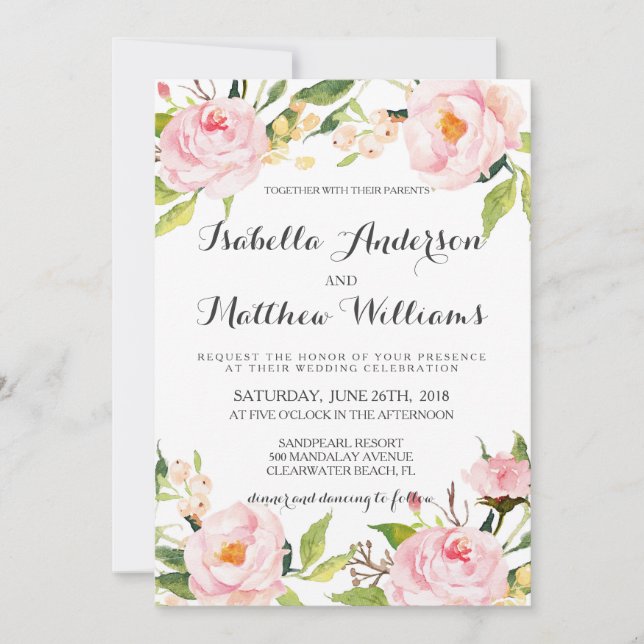 Invitación a la boda con flores de Peony (Anverso)