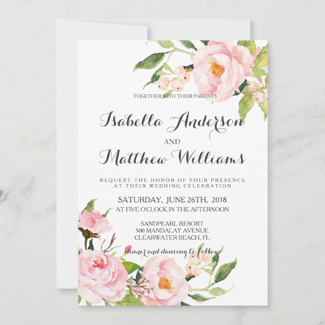 Invitación a la boda con flores de Peony-2 (Anverso)