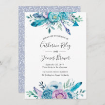 Invitación a la boda con flores de primavera morad