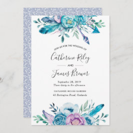 Invitación a la boda con flores de primavera morad