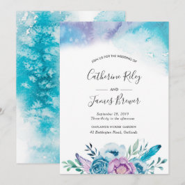 Invitación a la boda con flores de primavera morad