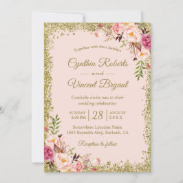 Invitación a la boda con flores de Purpurinas de o