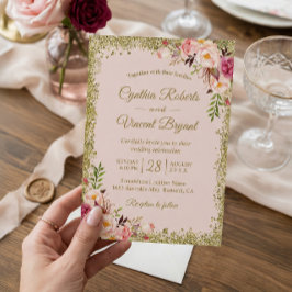 Invitación a la boda con flores de Purpurinas de o