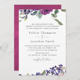 Invitación a la boda con flores de violeta y cirue