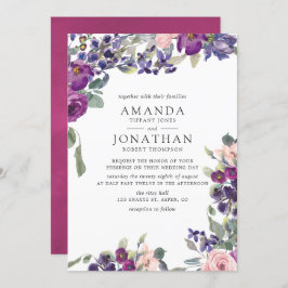 Invitación a la boda con flores de violeta y cirue