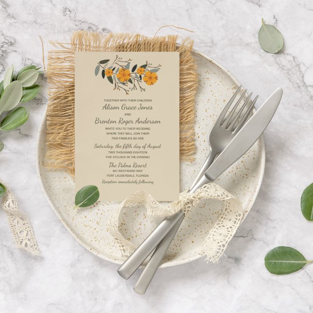Invitación a la boda con flores en Beige (Subido por el creador)