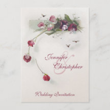 Invitación a la boda con flores moradas rosas