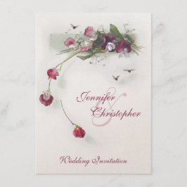 Invitación a la boda con flores moradas rosas