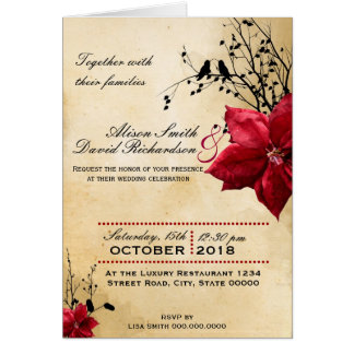 Invitación a la boda con flores rojas