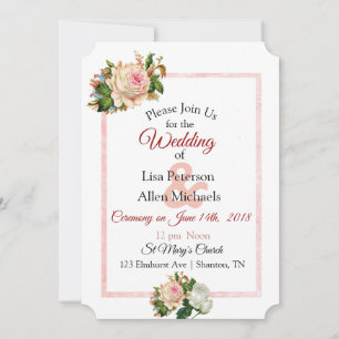 Invitación a la boda con flores rosadas Rosa de Ru