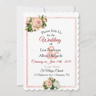 Invitación a la boda con flores rosadas Rosa de Ru