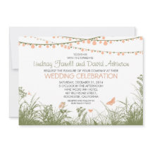 invitación a la boda con flores silvestres y luces