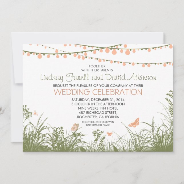 invitación a la boda con flores silvestres y luces (Anverso)