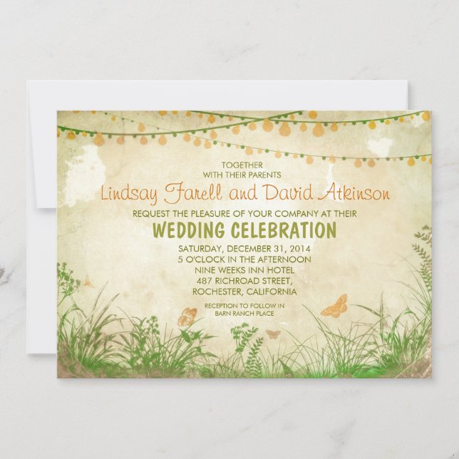 invitación a la boda con flores silvestres y luces (Anverso)