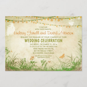 invitación a la boda con flores silvestres y luces