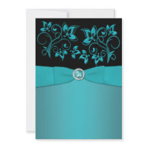 Invitación a la boda con flores verde azuladas y n