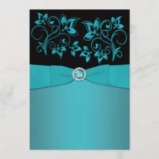 Invitación a la boda con flores verde azuladas y n
