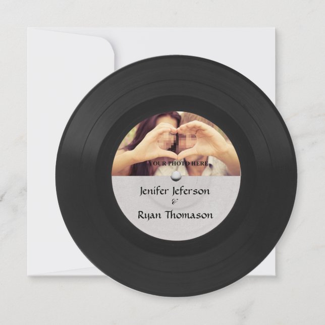 invitación a la boda con foto de vinilo record (Anverso)