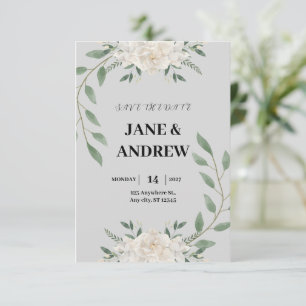 Invitación a la boda con fuentes verdes y grises