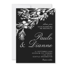 Invitación a la boda con hojas botánicas dibujadas
