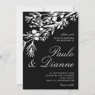 Invitación a la boda con hojas botánicas dibujadas