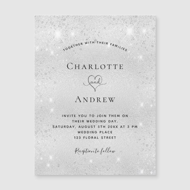 Invitación a la boda con imanes de purpurina plate (Anverso)