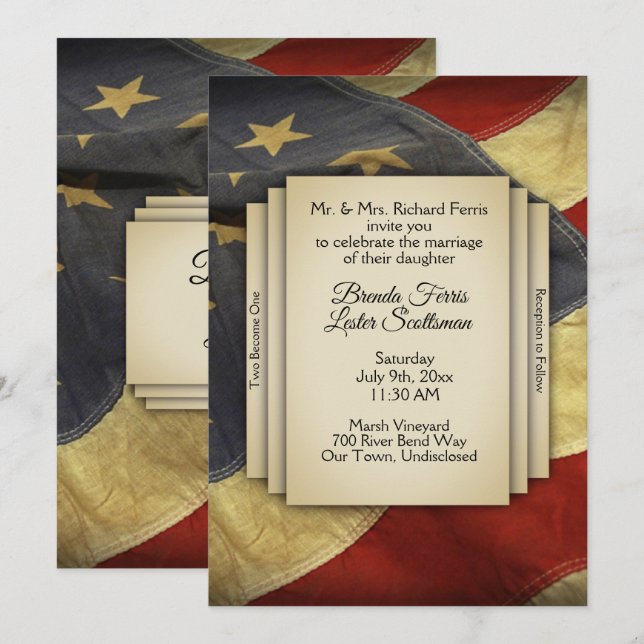 Invitación a la boda con la bandera estadounidense (Anverso / Reverso)