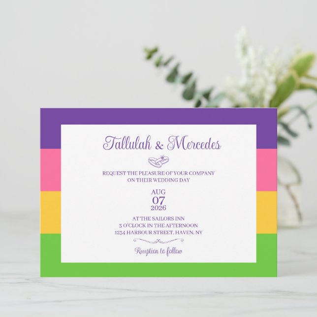 Invitación a la boda con la bandera sapfática de L (Anverso de pie)