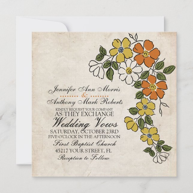 Invitación a la boda con la flor amarilla Naranja  (Anverso)