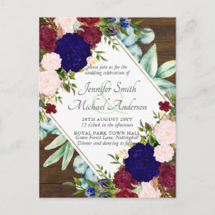 Invitación a la boda con la floral rosa azul borgo