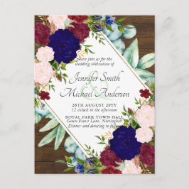Invitación a la boda con la floral rosa azul borgo