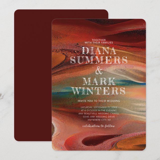 Invitación a la boda con la impresión de arena de  (Anverso / Reverso)