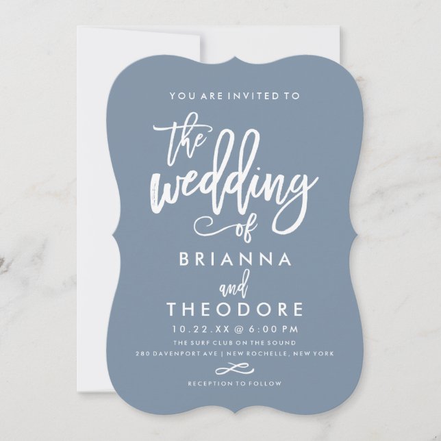 Invitación a la boda con la mano de la Moda Azul a (Anverso)