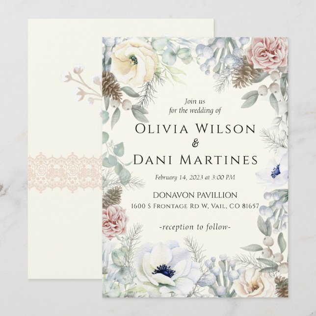 Invitación a la boda con la naturaleza floral marf (Anverso / Reverso)
