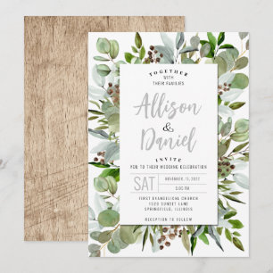 Invitación a la boda con la vegetación eucalíptica