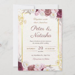 Invitación a la boda con las flores de Borgoña y R