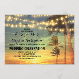 invitación a la boda con luces de cadena y puesta