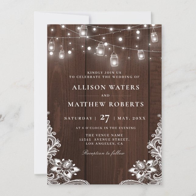 Invitación a la boda con luces de cuerda rusas (Anverso)